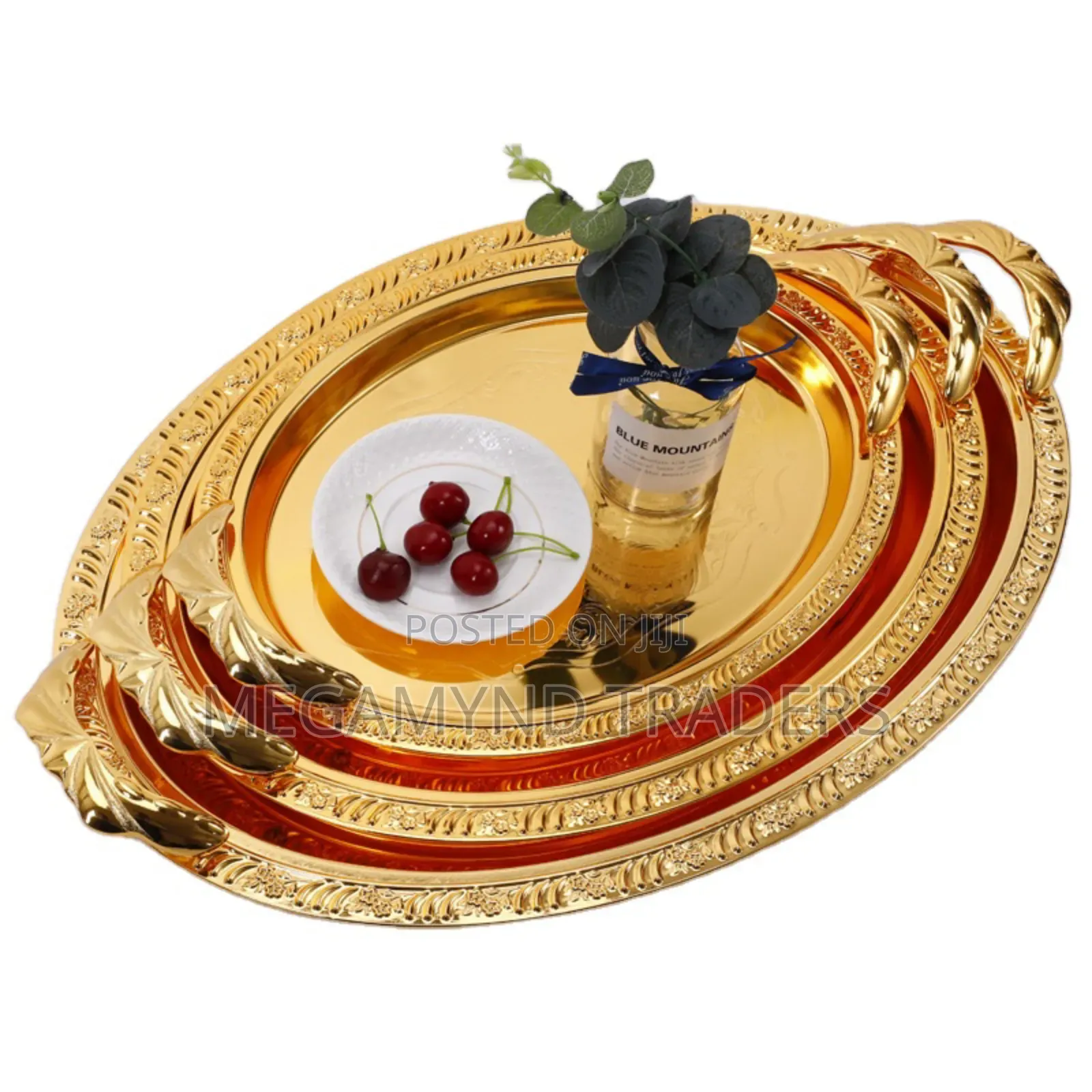 3pc Golden Serving Tray/3pc Metallic Trays Heavy Gauge