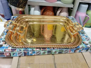 3pc Golden Serving Tray/3pc Metallic Trays Heavy Gauge