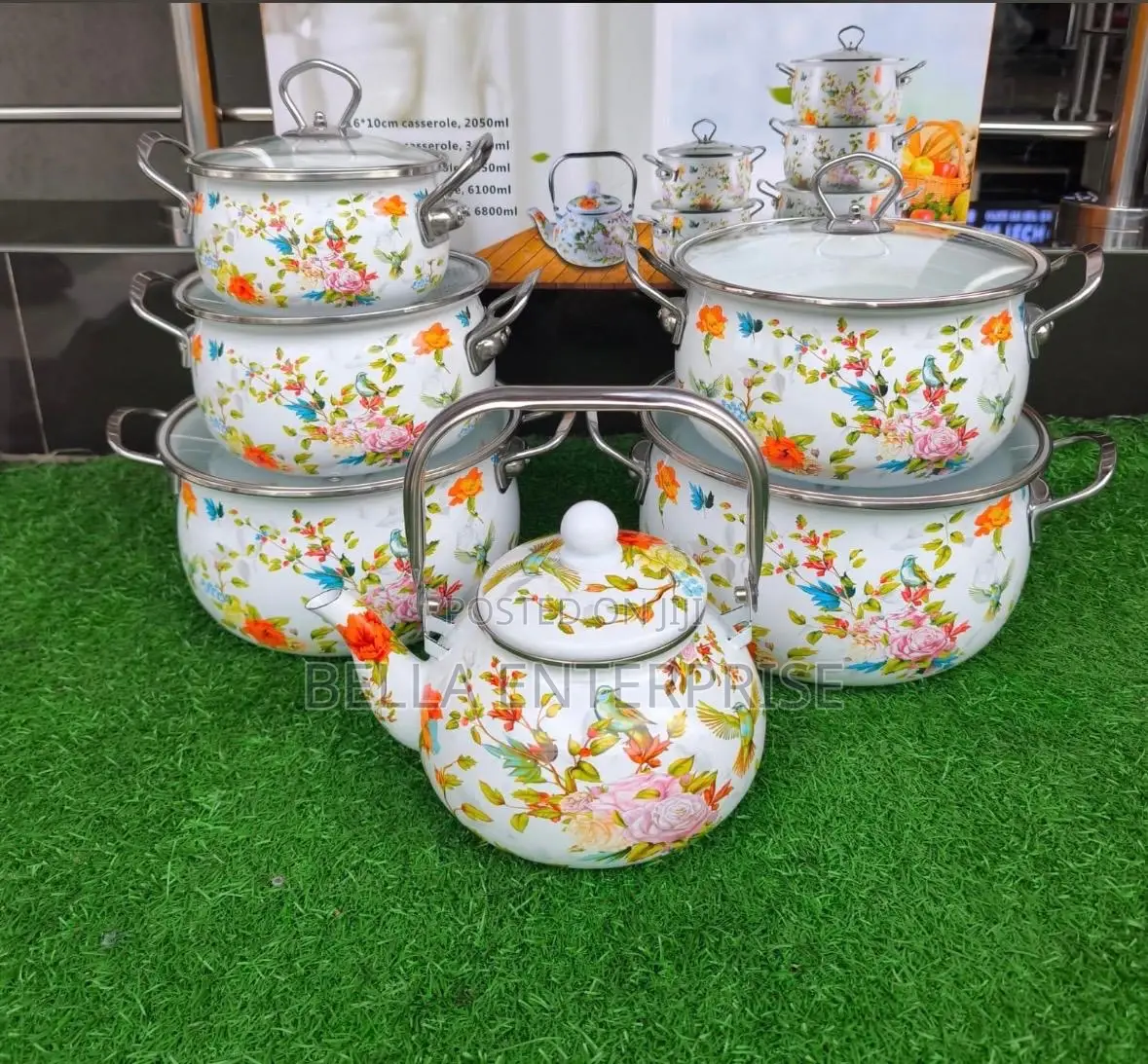 12 Pc Original Enamel Cooker Ware Set 
With Kettle