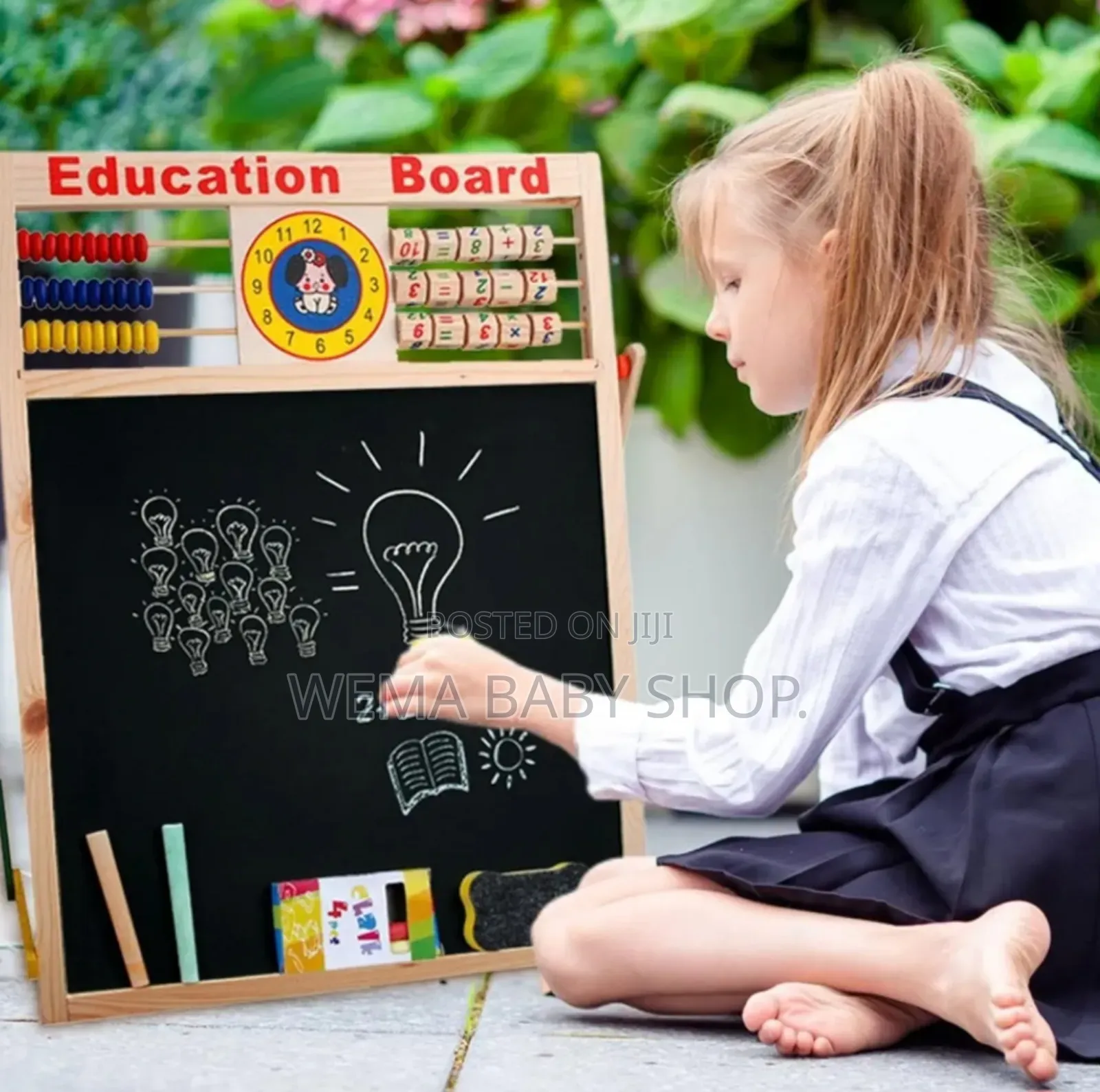 Kids Wooden Educational Board/2-in-1 Blackboard/Double-Sided Easel.