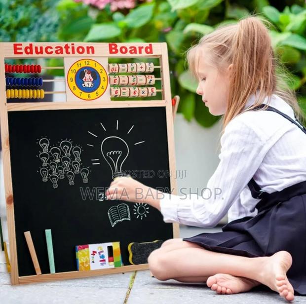 Kids Wooden Educational Board/2-in-1 Blackboard/Double-Sided Easel.