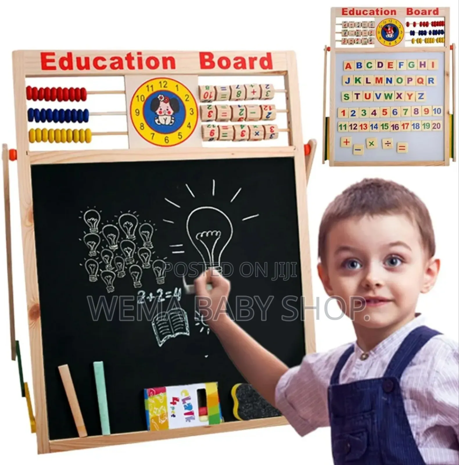 Kids Wooden Educational Board/2-in-1 Blackboard/Double-Sided Easel.