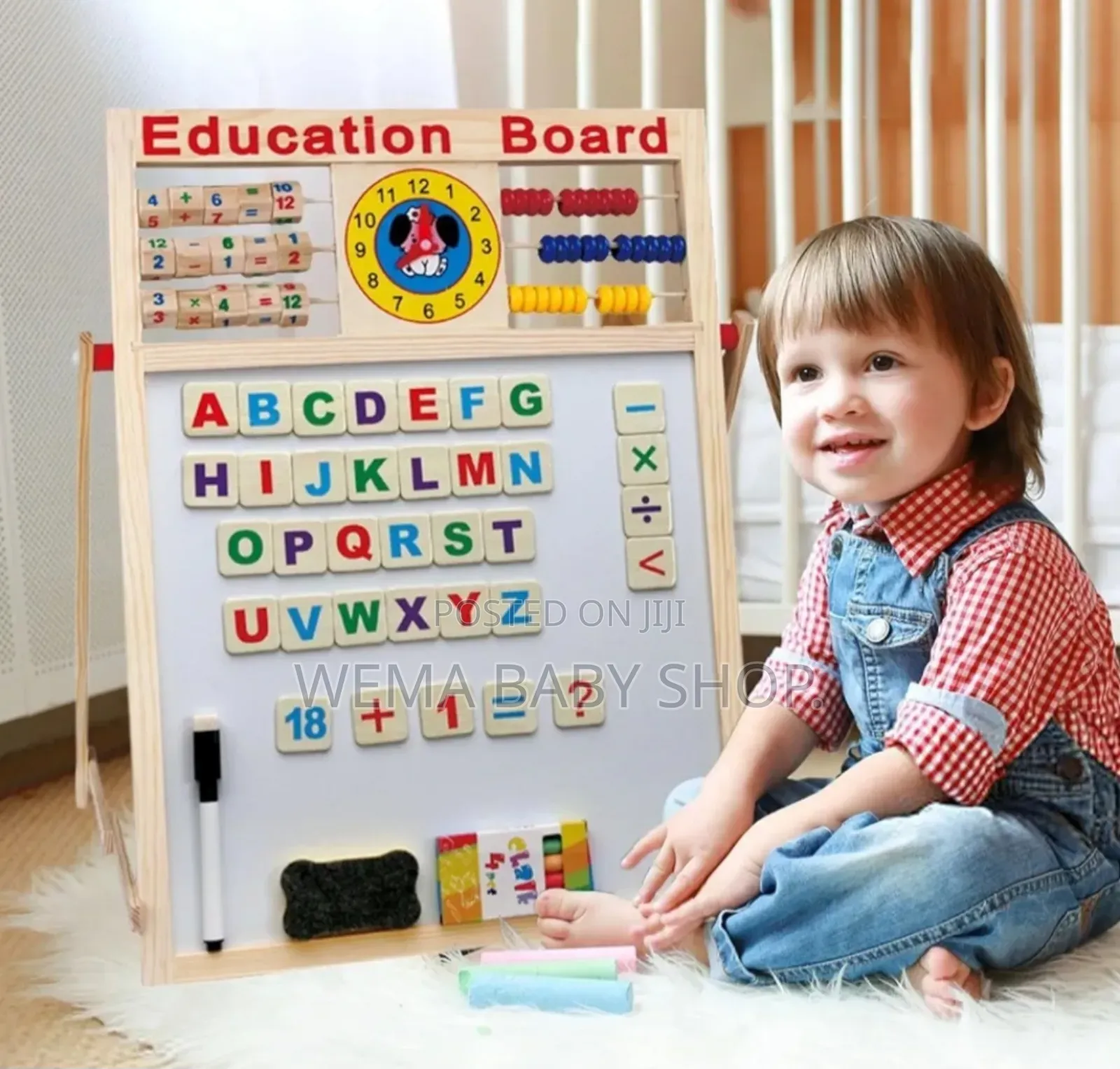 Kids Wooden Educational Board/2-in-1 Blackboard/Double-Sided Easel.