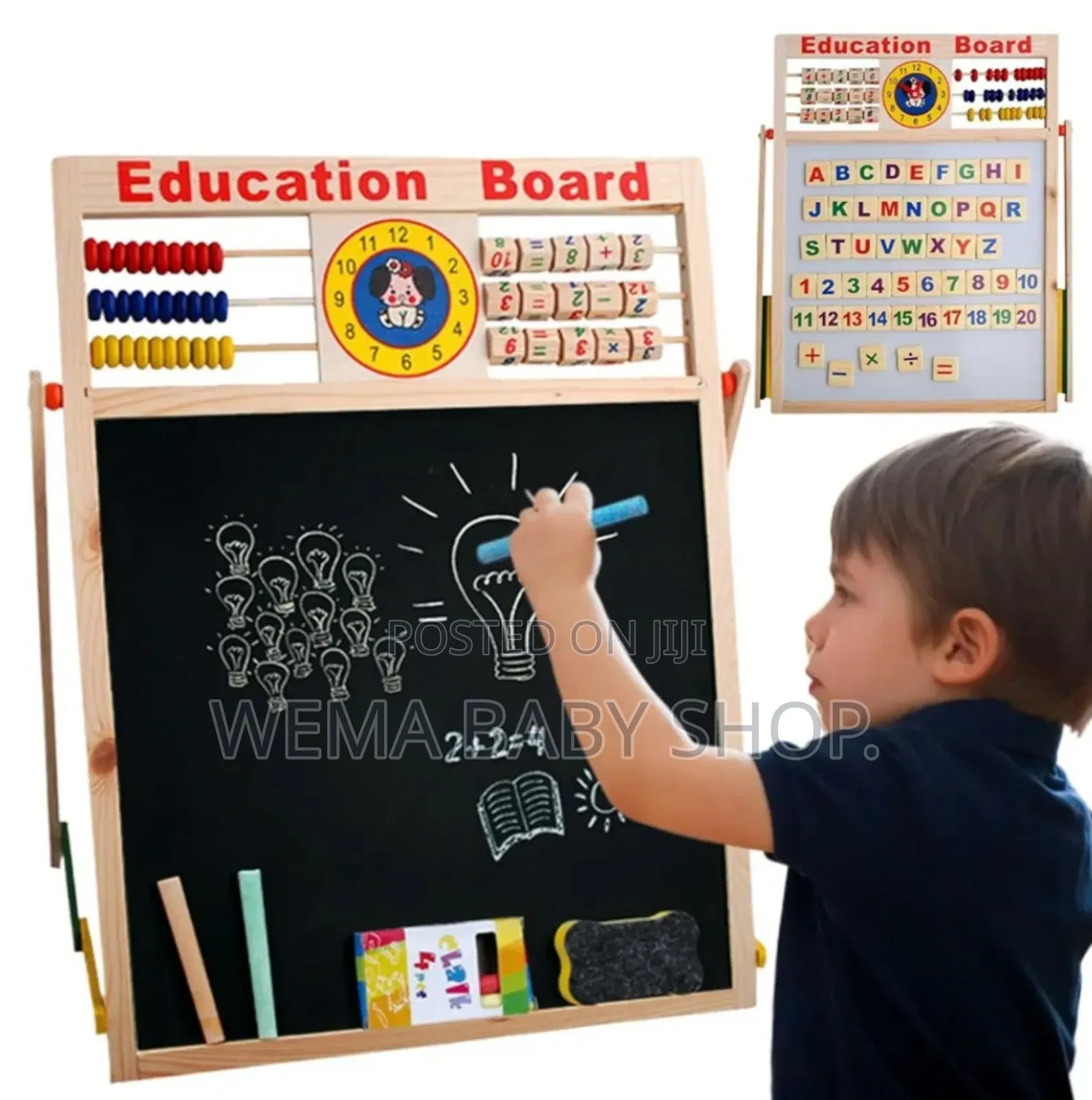 Kids Wooden Educational Board/2-in-1 Blackboard/Double-Sided Easel.