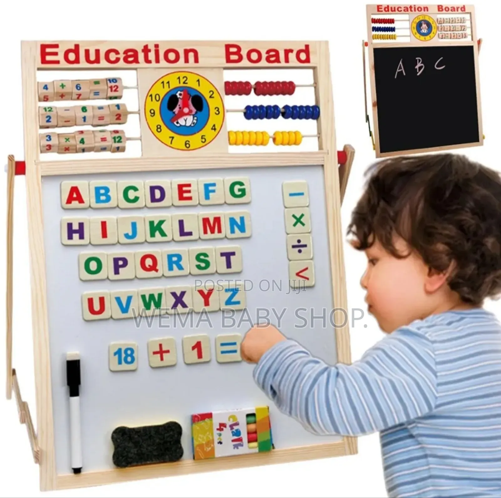 Kids Wooden Educational Board/2-in-1 Blackboard/Double-Sided Easel.