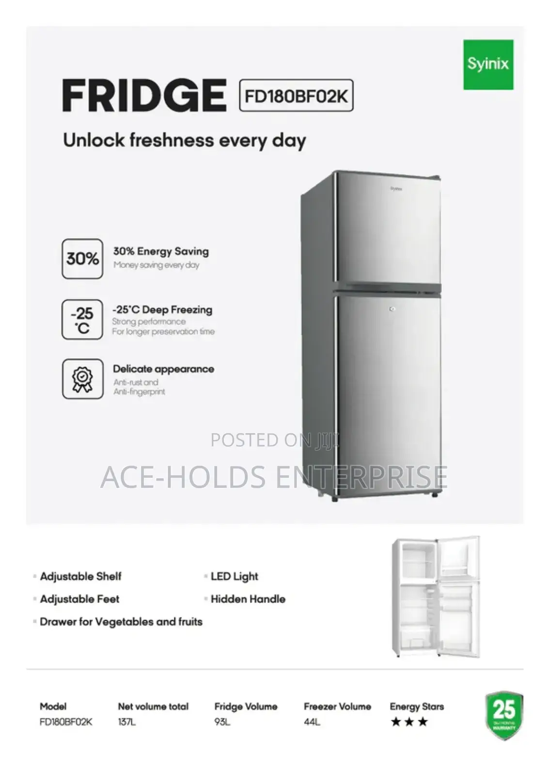 Synix 137l Double Door Fridge