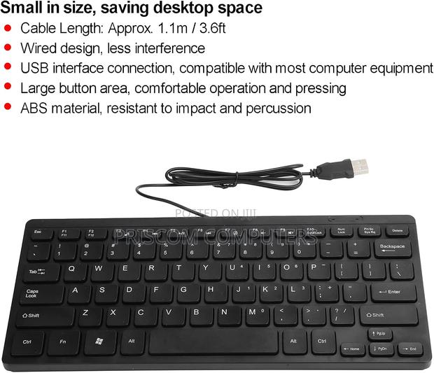 78 Keys Small Wired Usb Portable Keyboard for Desktop, Computer Laptop - thumbnail 2