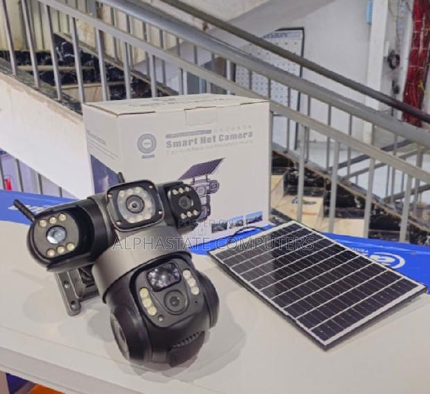 4g 4mp Triple Lens Three Solar Powered PTZ Camera Pir Human Detection,