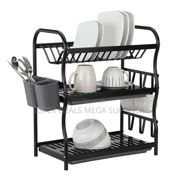 Stylish 3- Tier Dish Rack Modern Cutlery Drying Organizer