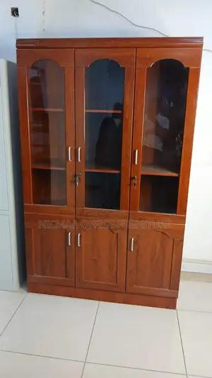 3-Door Glass Panels Lockable Storage Executive Cabinet