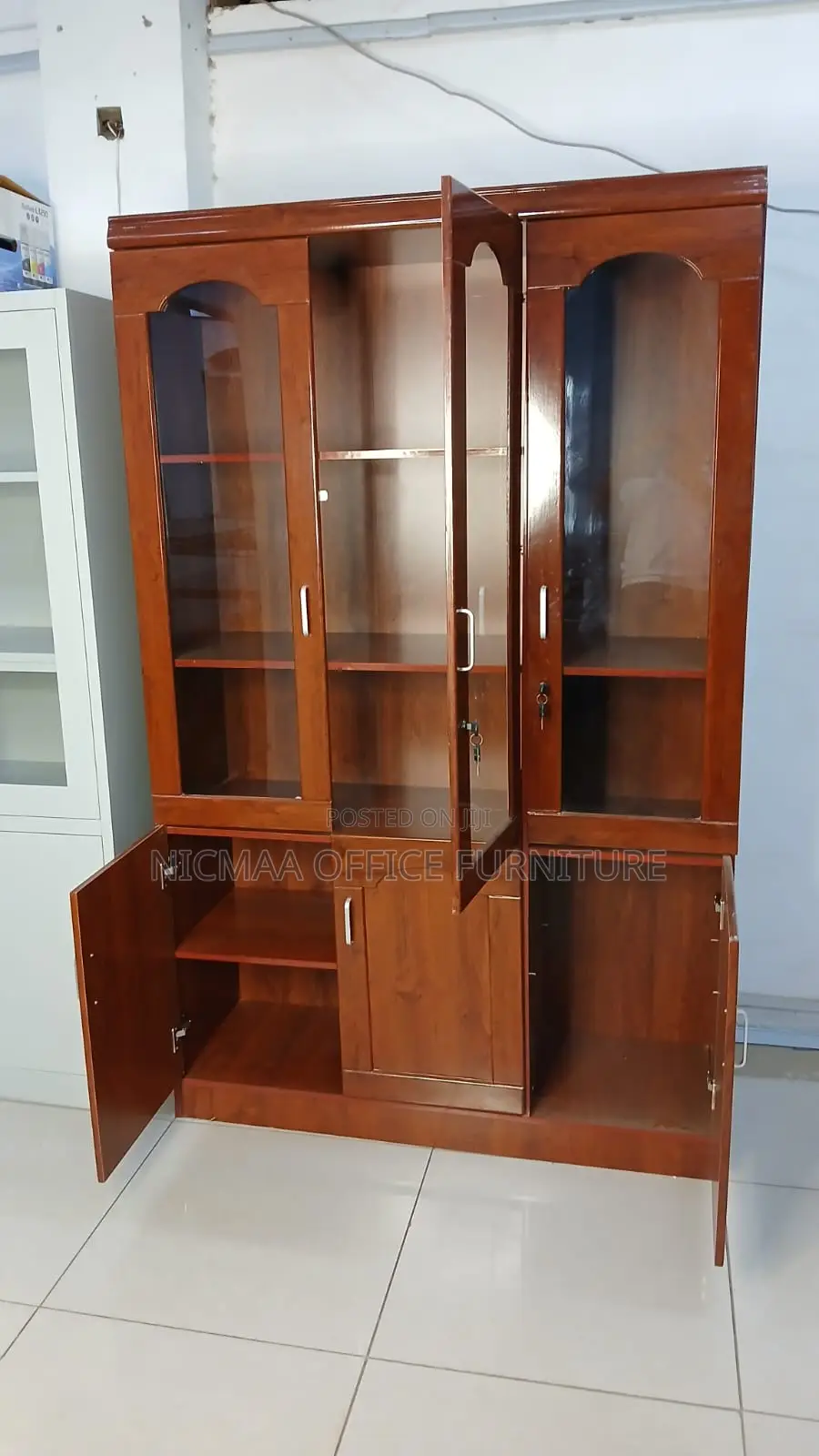 3-Door Glass Panels Lockable Storage Executive Cabinet