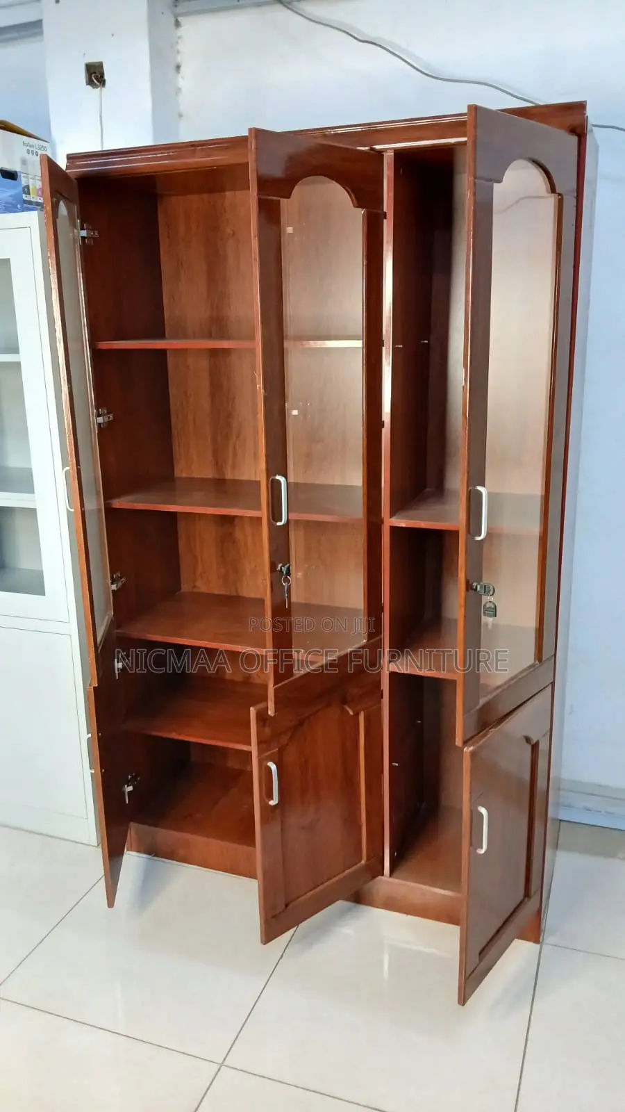 3-Door Glass Panels Lockable Storage Executive Cabinet