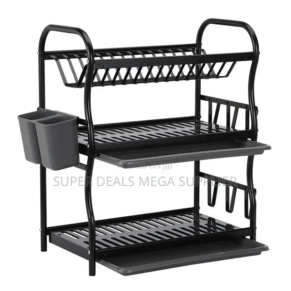 3- Layer Metallic Dish Rack High-End Stainless Steel Design