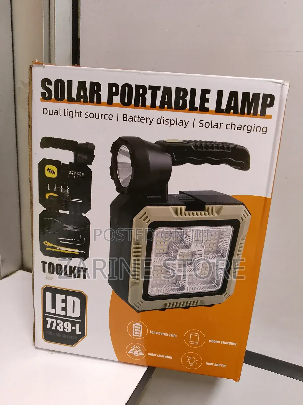 Solar Portable Lamp Dual Light Ac/Dc Charging With Tool Kit