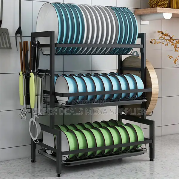 High Quality 3- Layer Dish Rack Space Saving Metallic Steel
