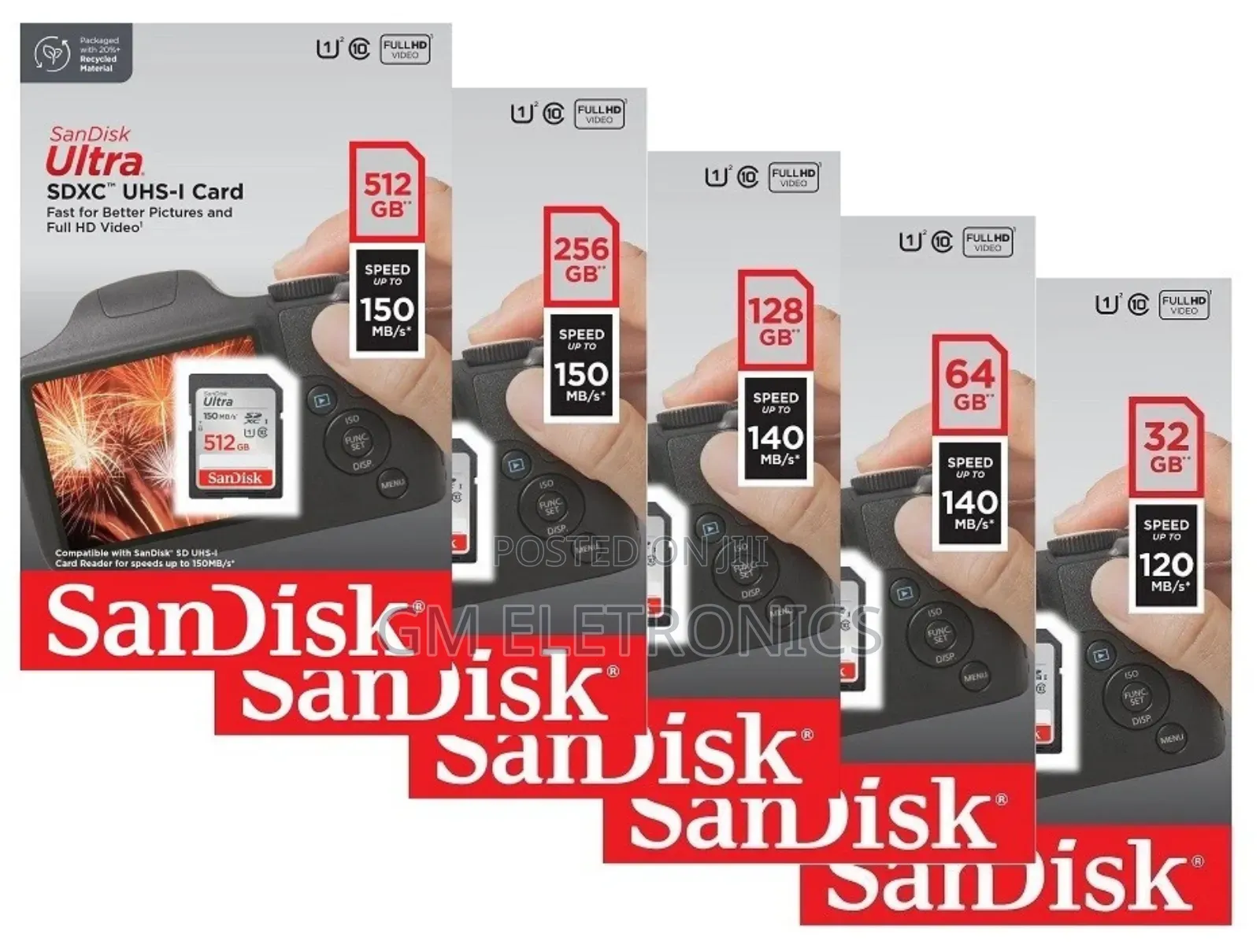Sandisk 32gb, 64gb,128gb 256gb SDHC/SDXC Card- Class 10.