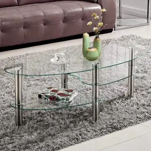 Home Table; Glass Top Oval Coffee Table for Home Décor