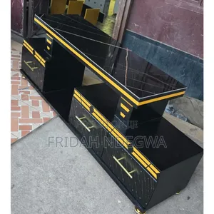 Executive 5 FTS Black/White and Gold With Marble Top Tv Stand