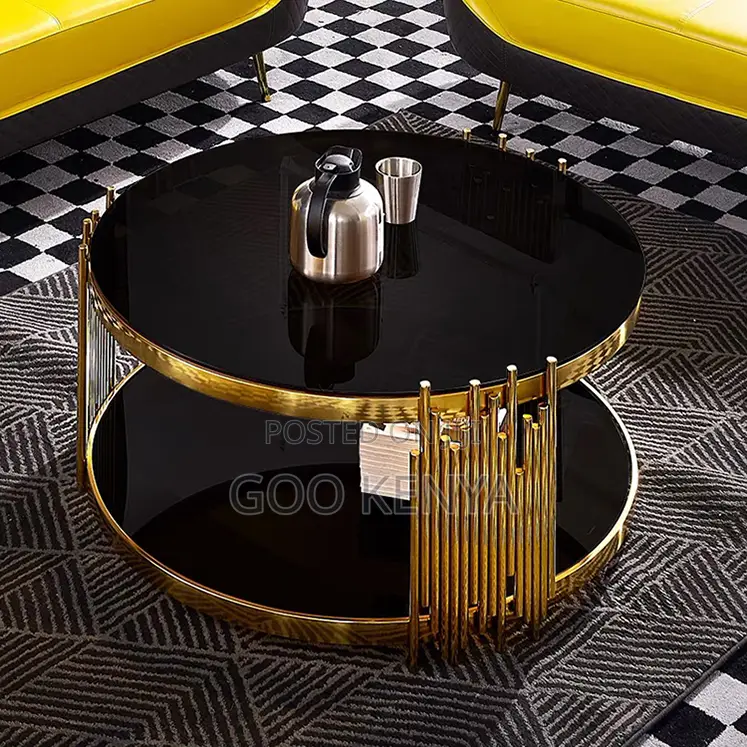 Home Table; Gold Frame Glass Center Table for Living Room