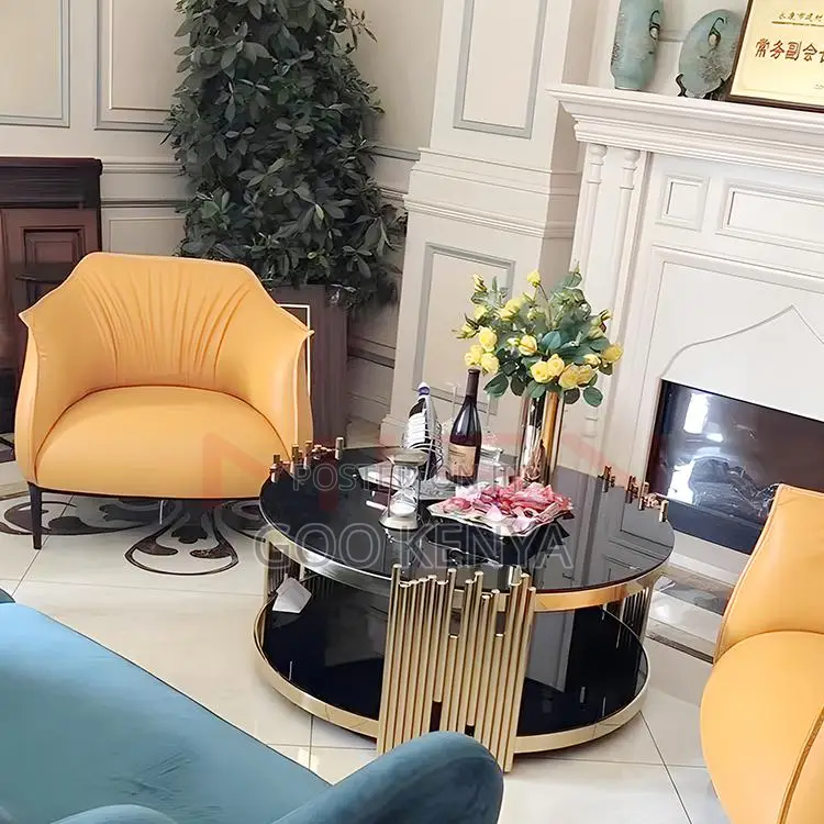 Home Table; Modern Metallic Gold Frame Glass Coffee Table
