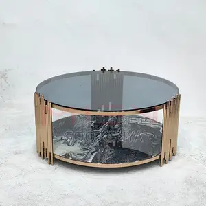 Home Table; Modern Metallic Gold Frame Glass Coffee Table