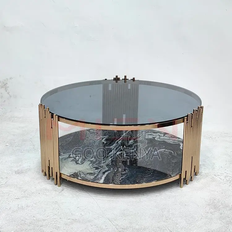 Home Table; Modern Metallic Gold Frame Glass Coffee Table