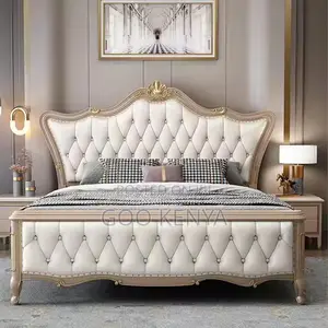 Home Bed; King Size Premium Leather Bed With Tufted Headboard