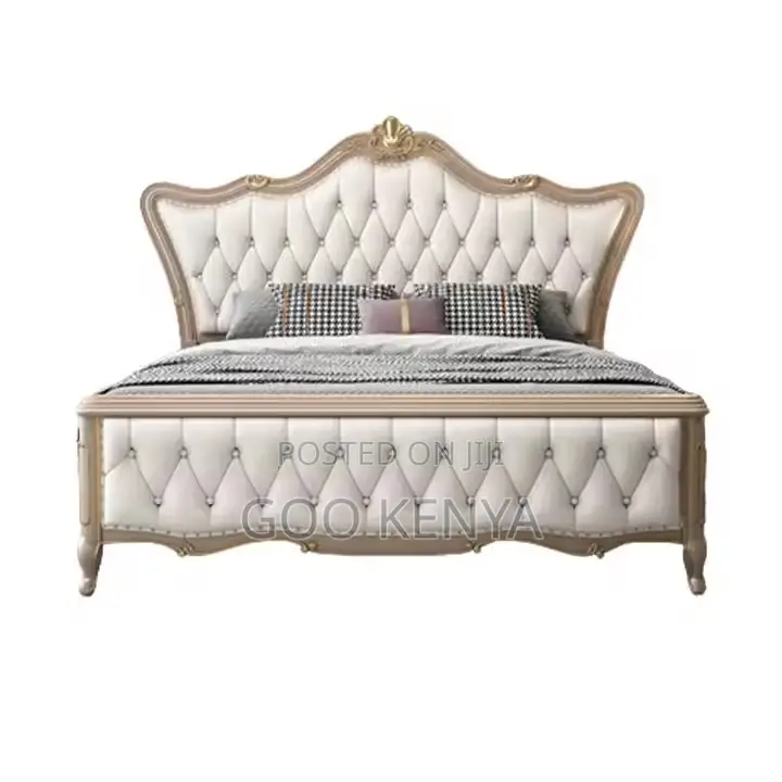 Home Bed; King Size Premium Leather Bed With Tufted Headboard