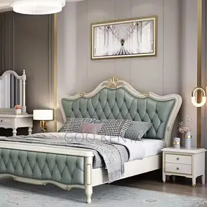 Home Bed; King Size Premium Leather Bed With Tufted Headboard