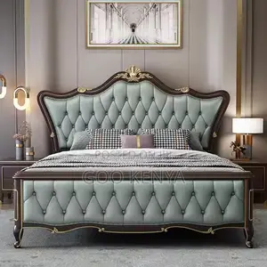 Home Bed; King Size Premium Leather Bed With Tufted Headboard
