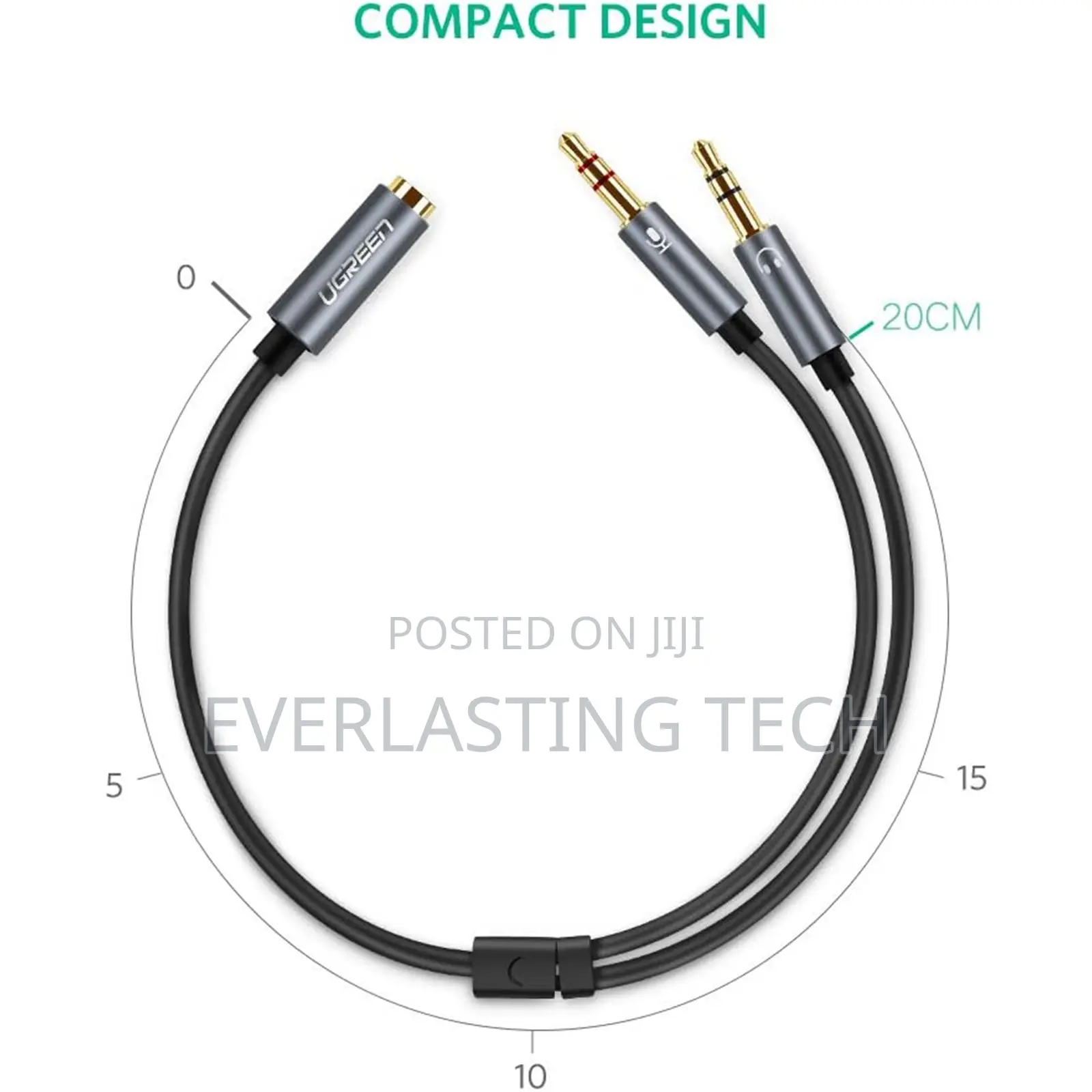 Ugreen 3.5mm Male to 2 Female Audio Cable 20cm (Black)