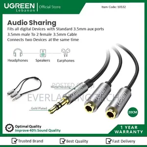 Ugreen 3.5mm Male to 2 Female Audio Cable 20cm (Black)