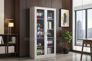 2-Door Adjustable Multi-Shelf Full Glass Doors Filling Cabinet