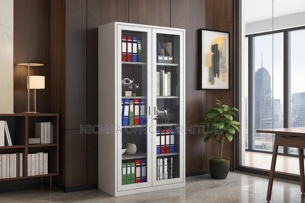 2-Door Adjustable Multi-Shelf Full Glass Doors Filling Cabinet - main view