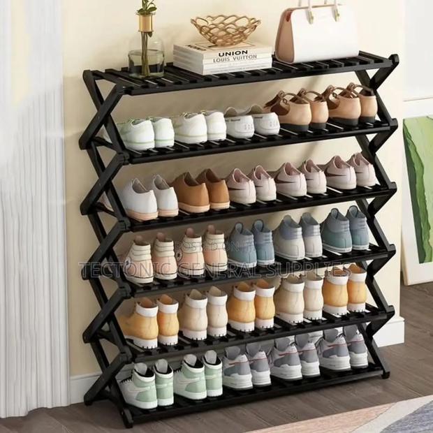 Collapsible 6layer Foldable Shoe Rack -Bamboo - main view