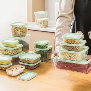 17pcs Crisper Food Storage Containers 
Colour Pink, Lime Green