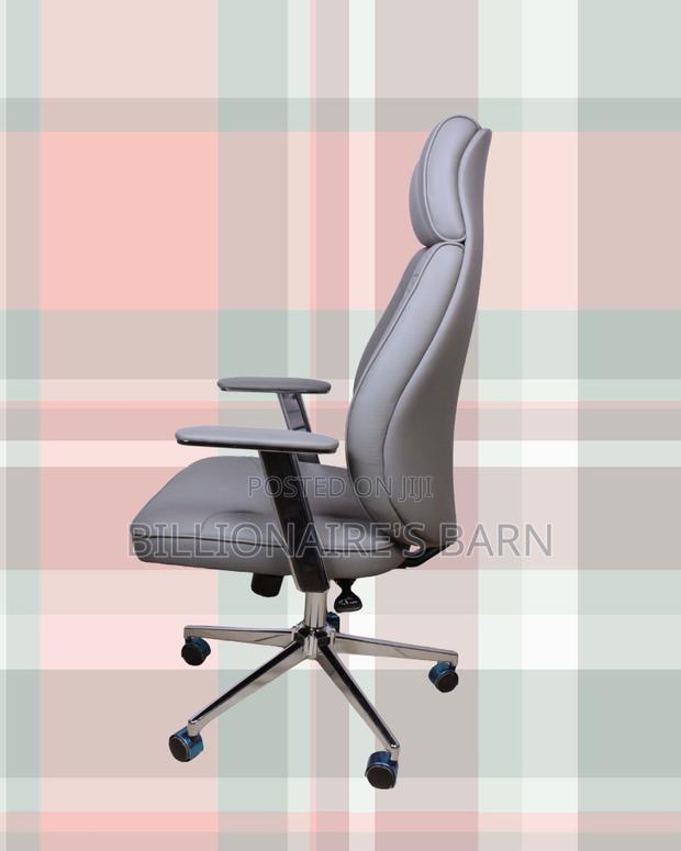 Quiet-Roll Grey Executive Leather Office Chair — Strong Stable Base - main view