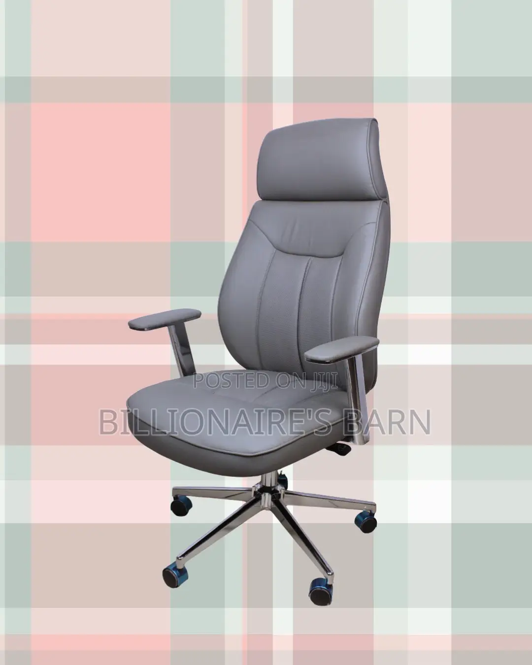Quiet-Roll Grey Executive Leather Office Chair — Strong Stable Base