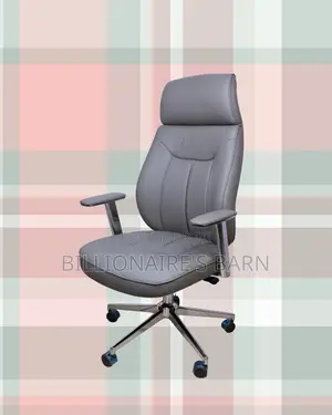 Quiet-Roll Grey Executive Leather Office Chair — Strong Stable Base