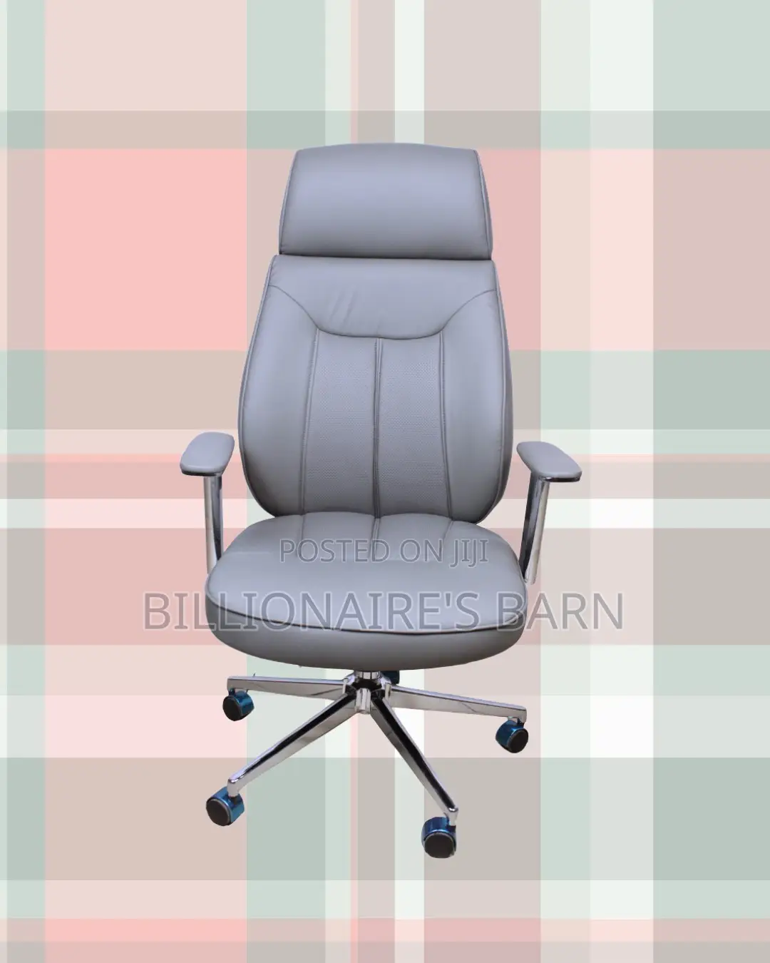 Quiet-Roll Grey Executive Leather Office Chair — Strong Stable Base