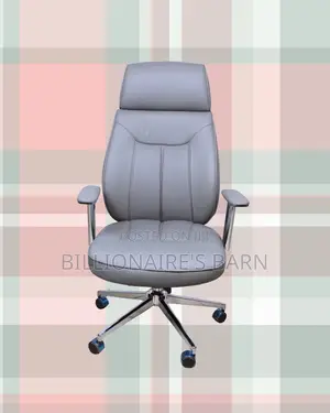 Quiet-Roll Grey Executive Leather Office Chair — Strong Stable Base