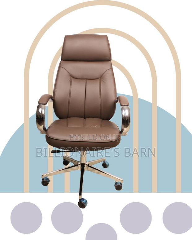 Brown Executive Leather Office Chair | Comfy Padded Armrests - thumbnail 4