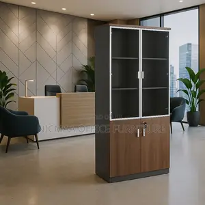 2-Door Glass Wood Finish With Secure Locking Wooden Cabinet