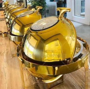 Gold 6l Round Roll Top Chaffing Dish - thumbnail 2