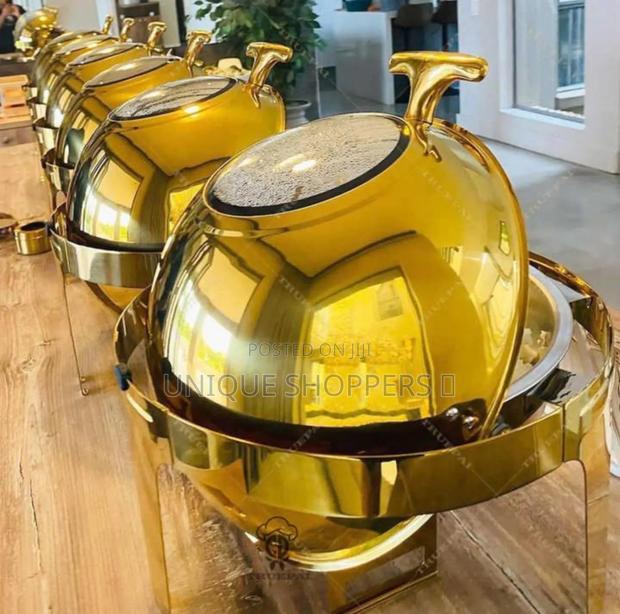 Gold 6l Round Roll Top Chaffing Dish - main view