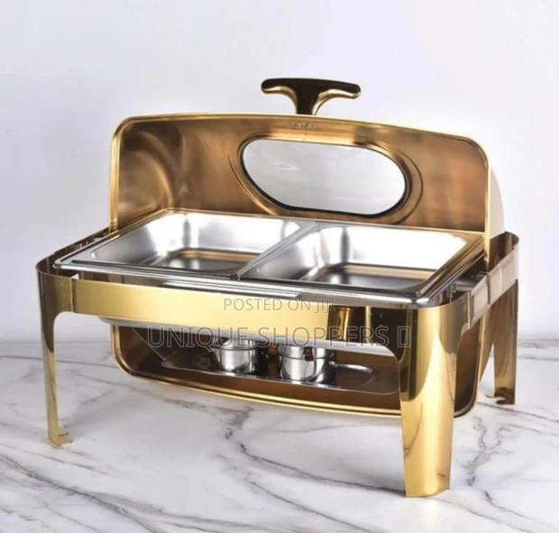 Gold 9l Rectangular Roll Top Chaffing Dish
