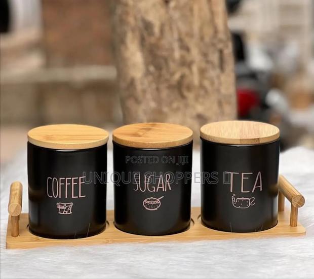 *3pc Airtight Porcelain Canisters With Bamboo Lid for Tea