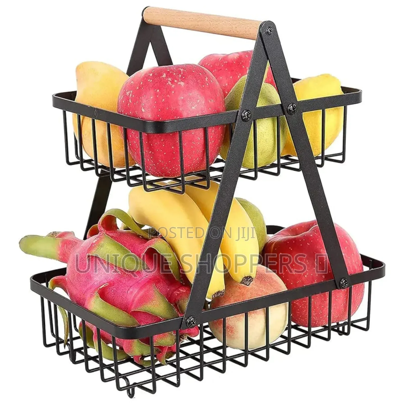 *2 Tier Black Metallic Fruit Rack With Wooden Handle Now Available
