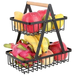 *2 Tier Black Metallic Fruit Rack With Wooden Handle Now Available