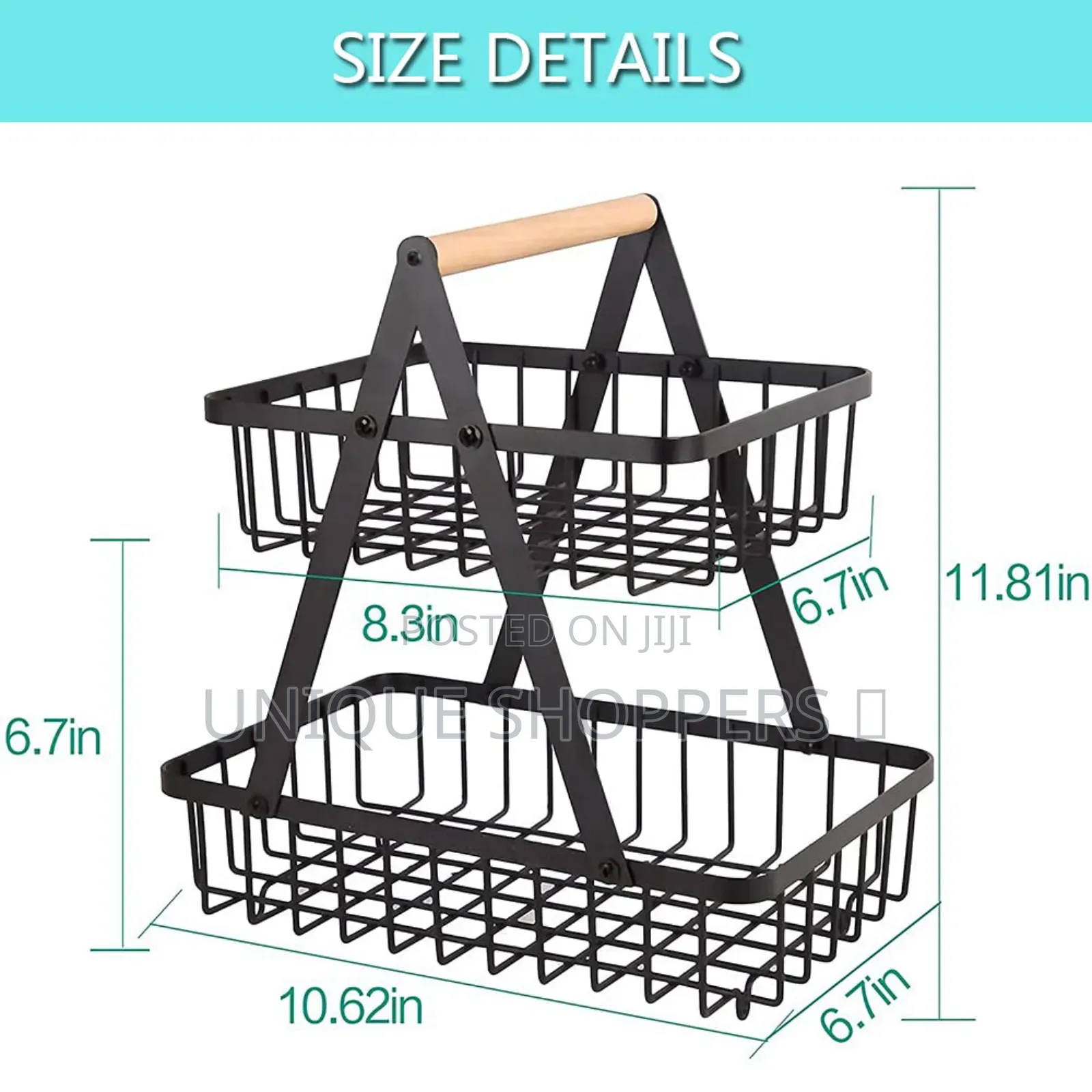 *2 Tier Black Metallic Fruit Rack With Wooden Handle Now Available